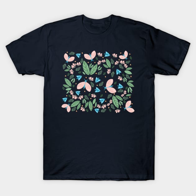 Butterflies and flowers T-Shirt by Valeria Frustaci 